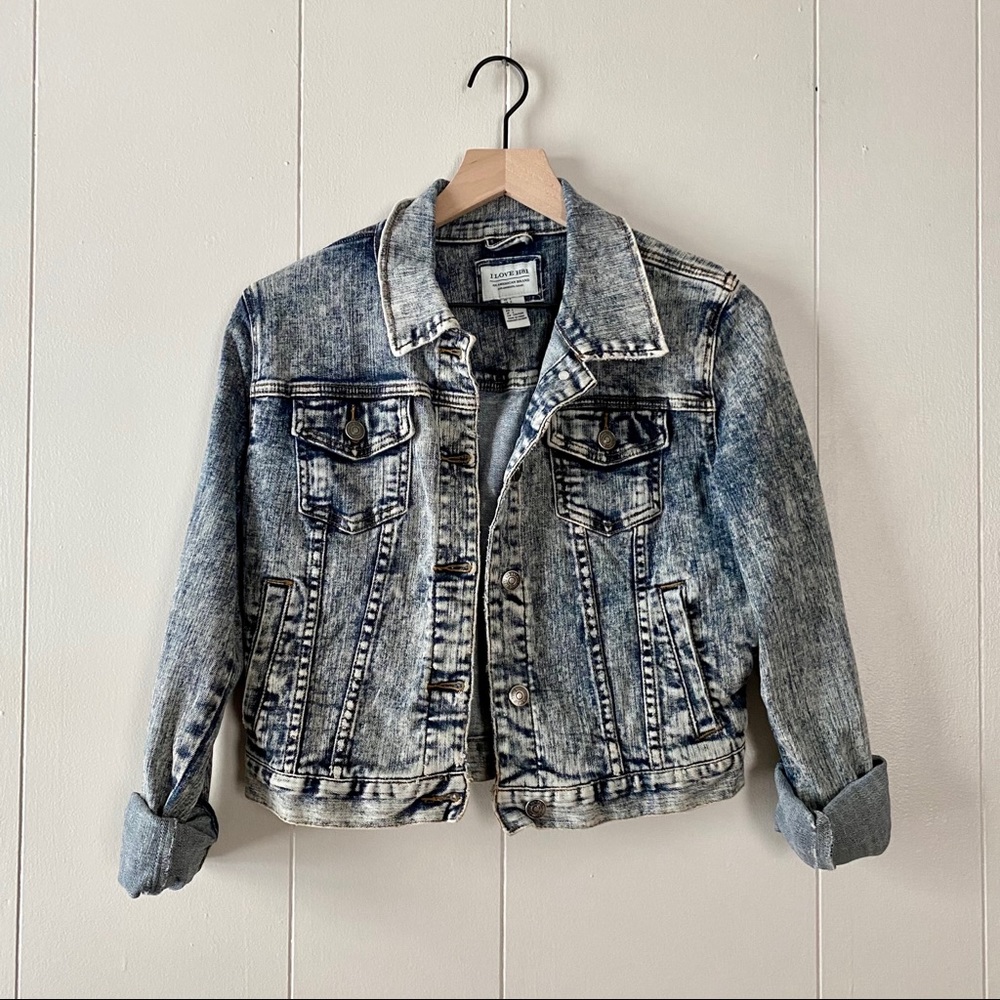I Love H81 Acid Washed Denim Jacket